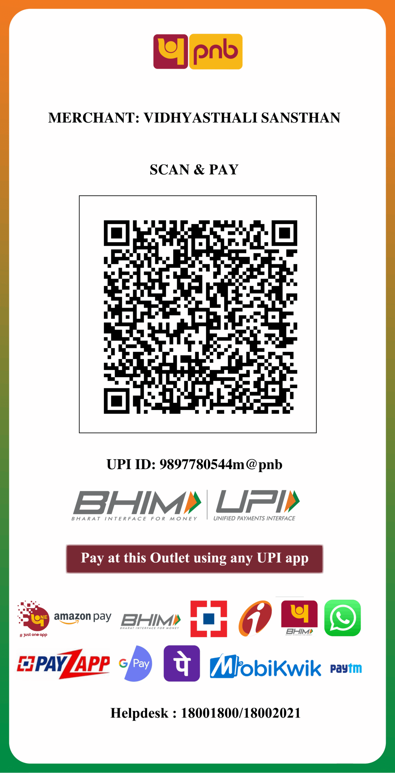 PNB UPI QR code for Vidhyasthali Sansthan